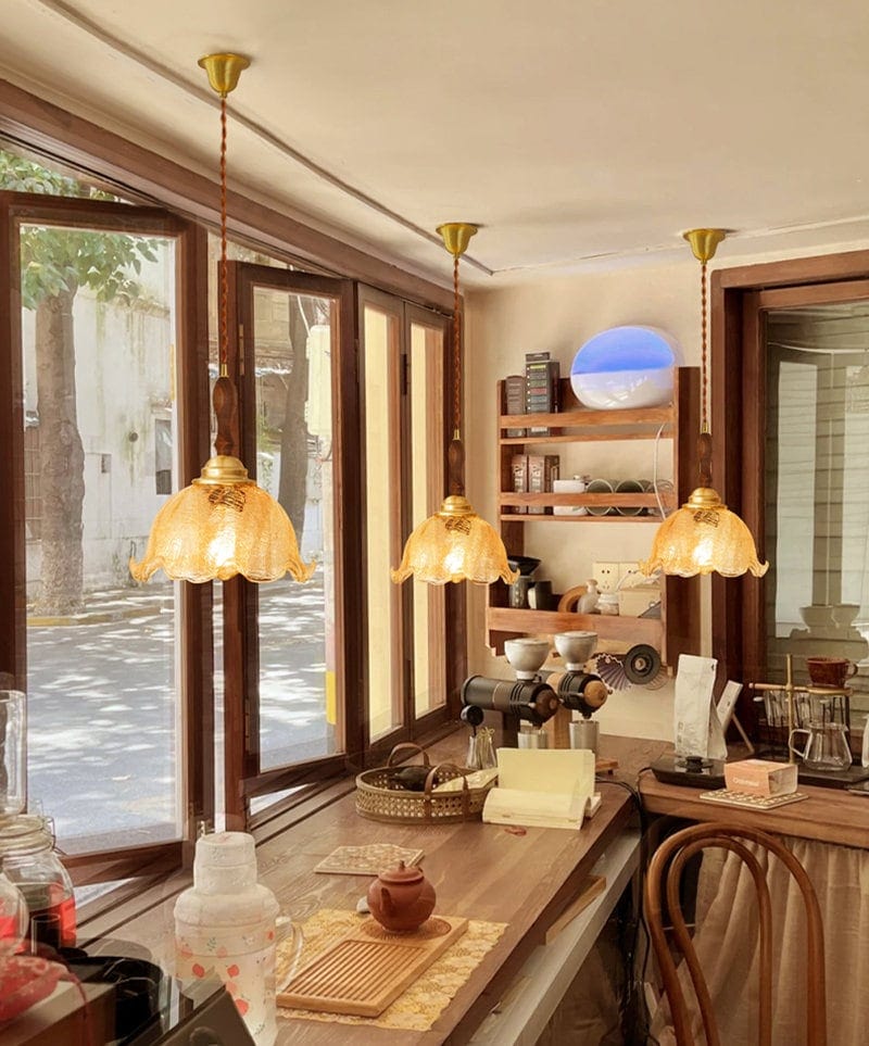 Vintage Brown Crackle Glass Ceiling Pendant Light in kitchen