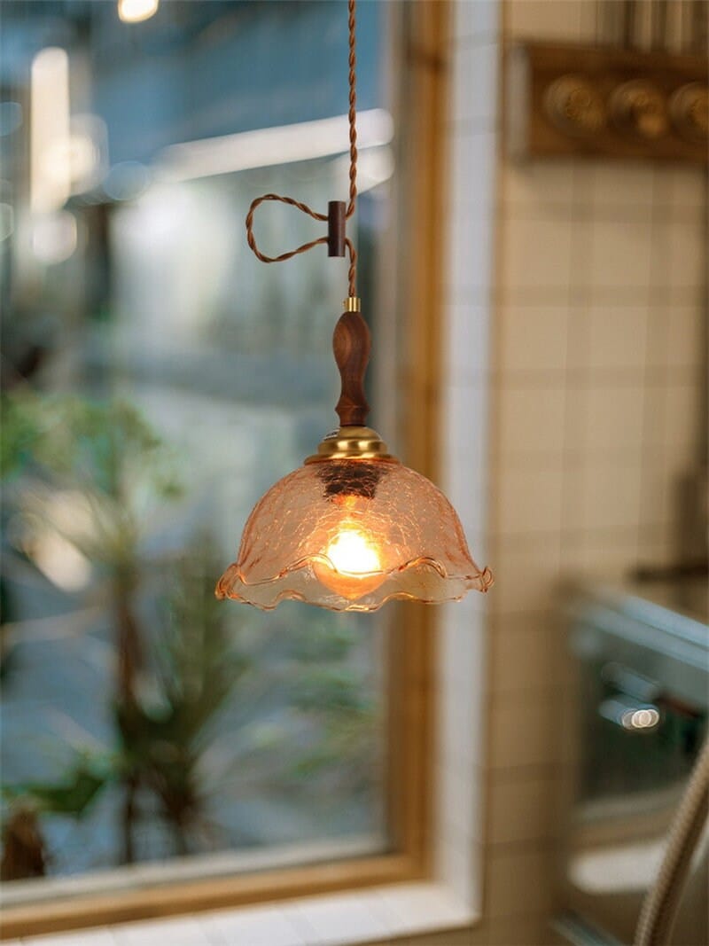 Vintage Brown Crackle Glass Ceiling Pendant Light_near window