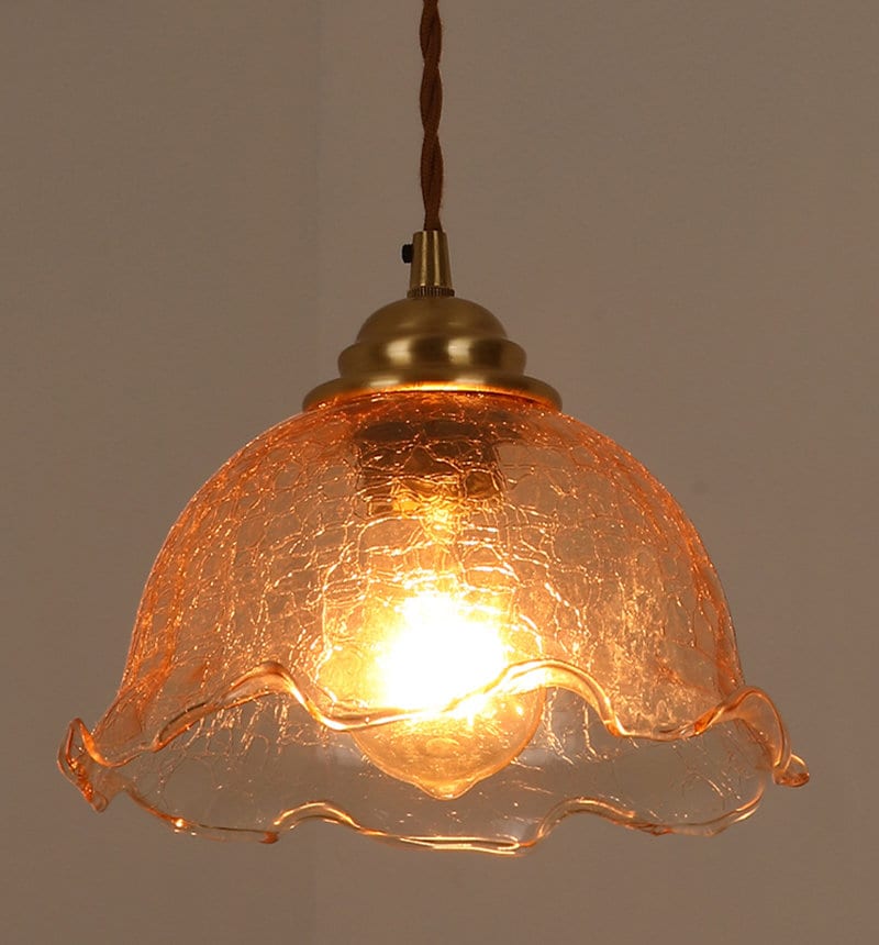 Vintage Brown Crackle Glass Ceiling Pendant Light with warm white light