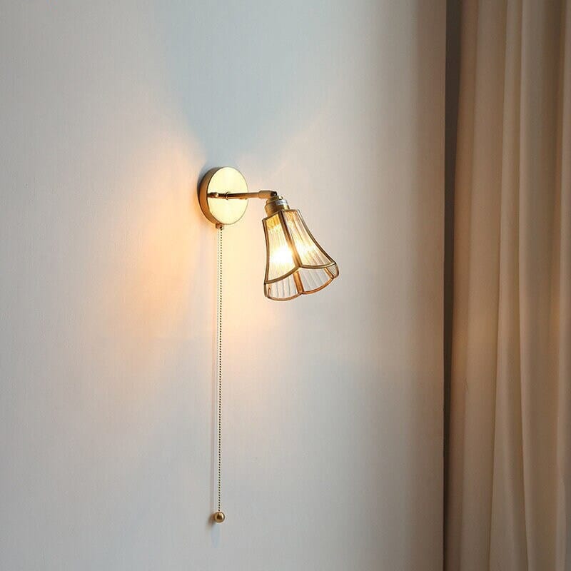 Vintage Flower Glass Wall Light with Brass Frame
