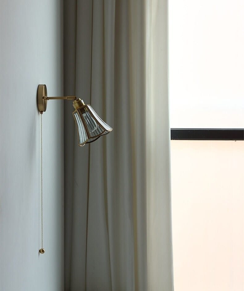 Vintage Flower Glass Wall Light with Brass Frame