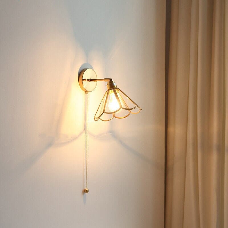 Vintage Flower Glass Wall Light with Brass Frame