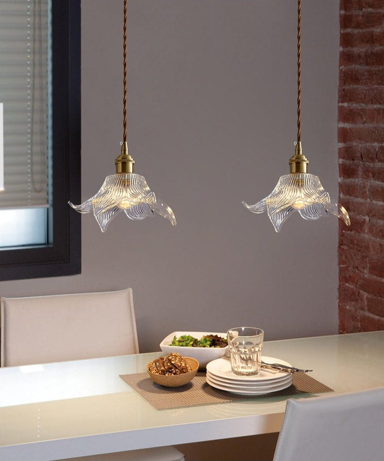 Vintage Lily Flower Fluted Glass Pendant Light_Modern Dining Room