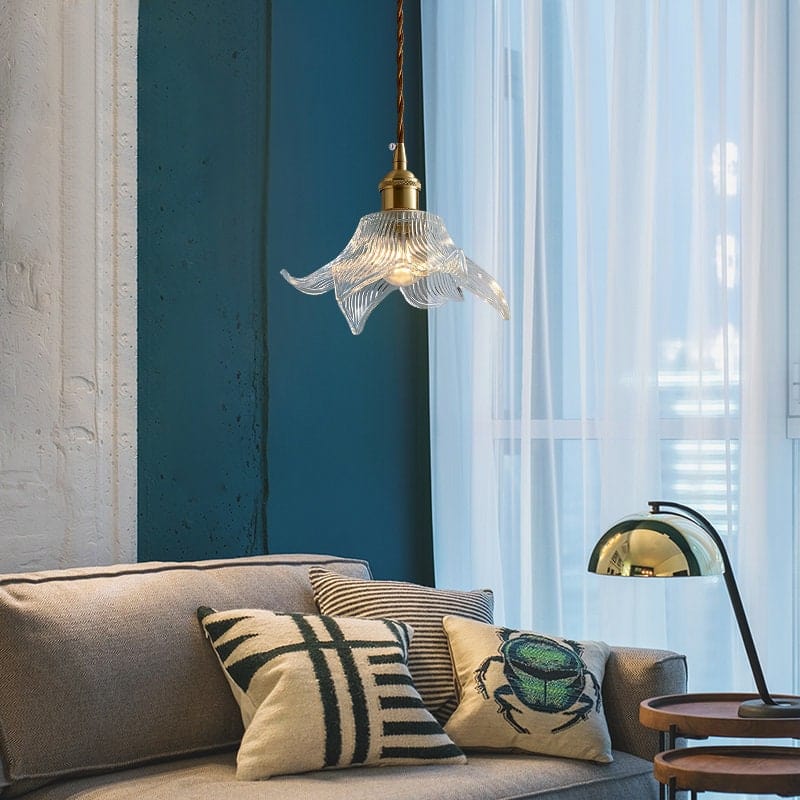 Vintage Lily Flower Fluted Glass Pendant Light_Modern Living Room