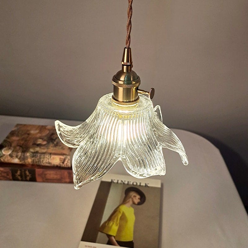 Vintage Lily Flower Fluted Glass Pendant Light_Vintage Dining Room