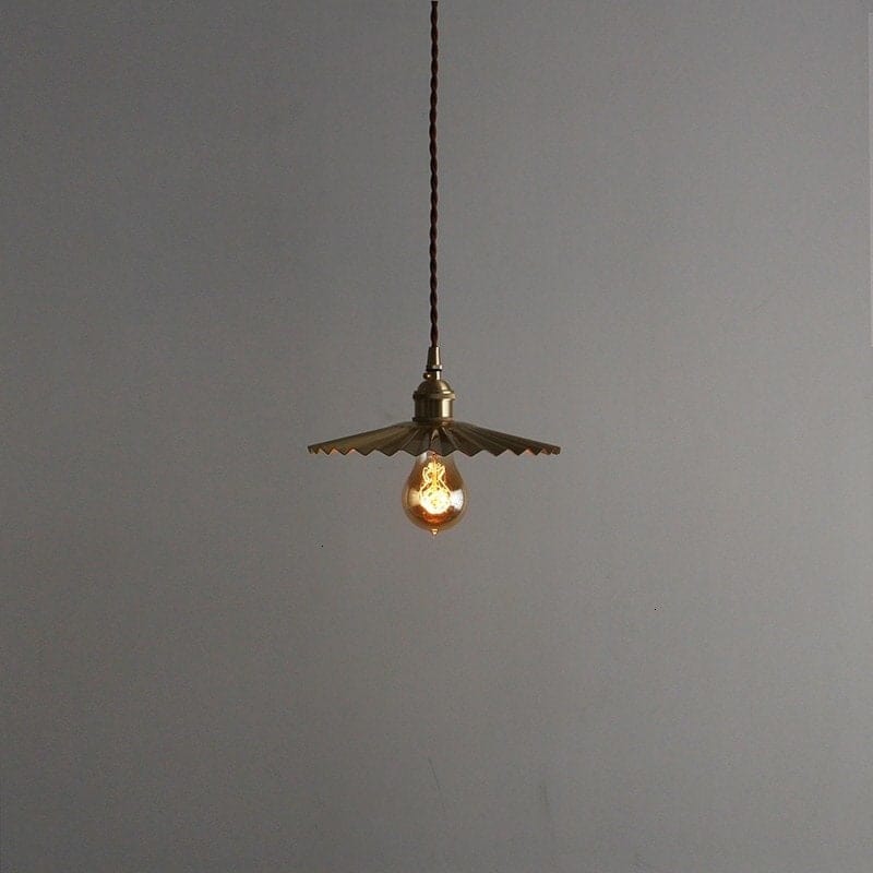 Golden Brushed Brass Pendant LED Light in Pleated Tutu Shape - Bulb Included