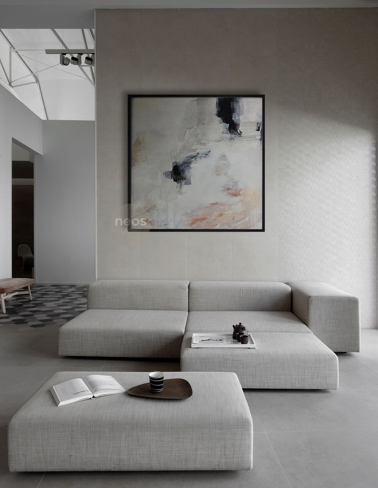 White / Blue / Peach Abstract Painting / Wall Art - NE0070