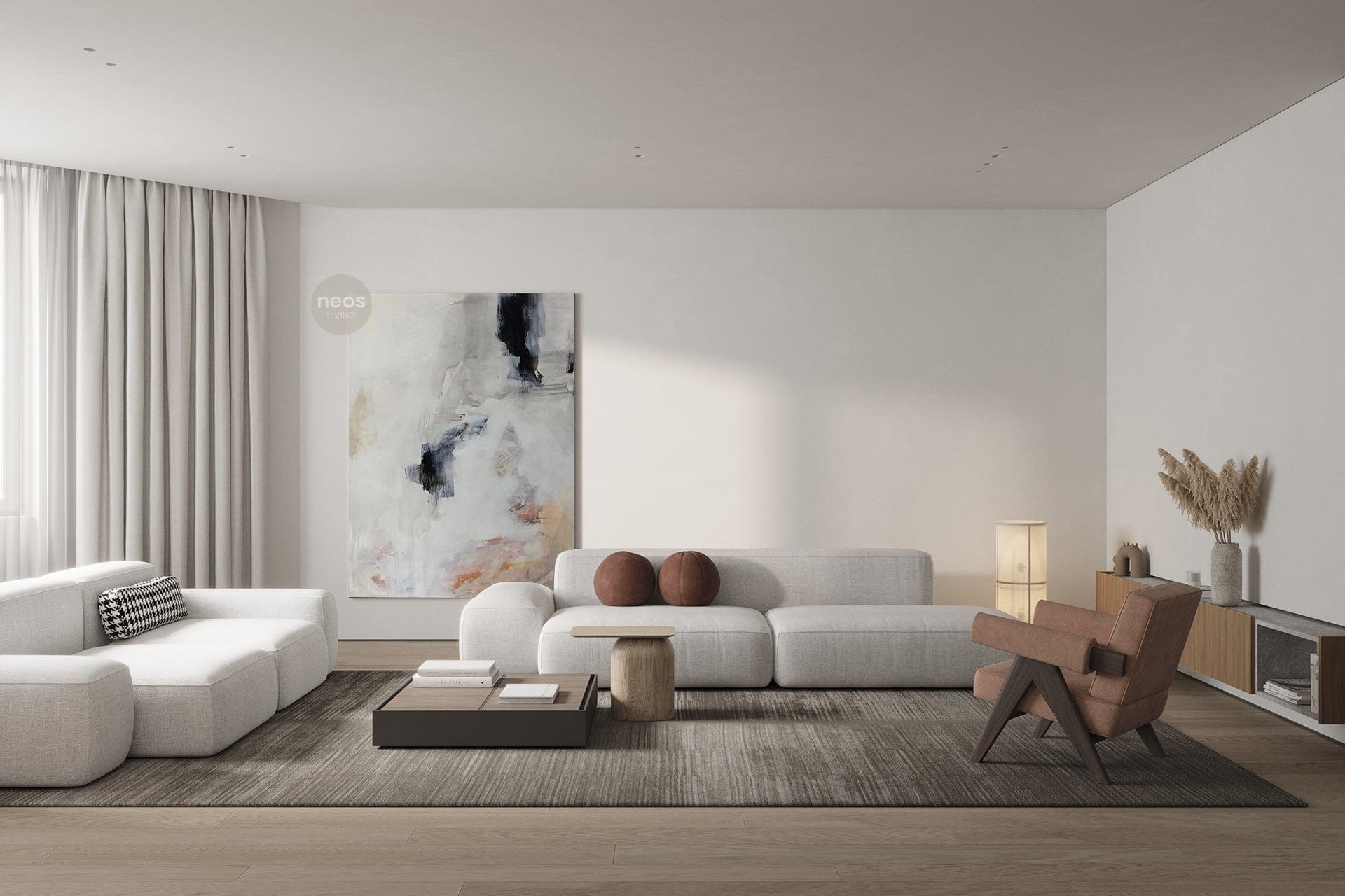White / Blue / Peach Abstract Painting / Wall Art - NE0070