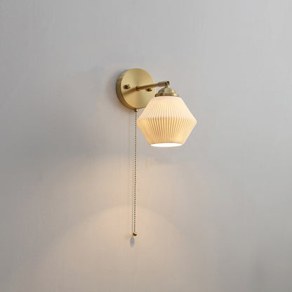 Art Deco White Diamond Ribbed Ceramic Elbow Wall Light
