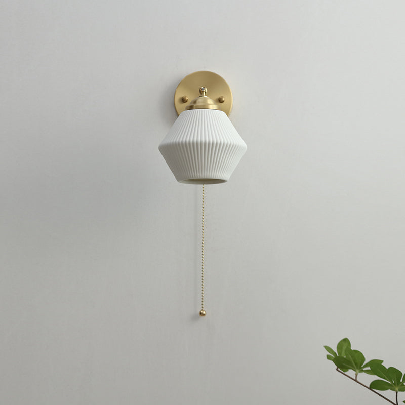 Art Deco White Diamond Ribbed Ceramic Elbow Wall Light