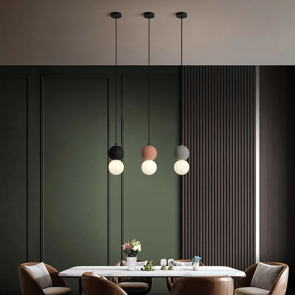 Cement and Glass Double Globes Pendant LED Light in Modern & Contemporary Style_in Art Deco Dining Room