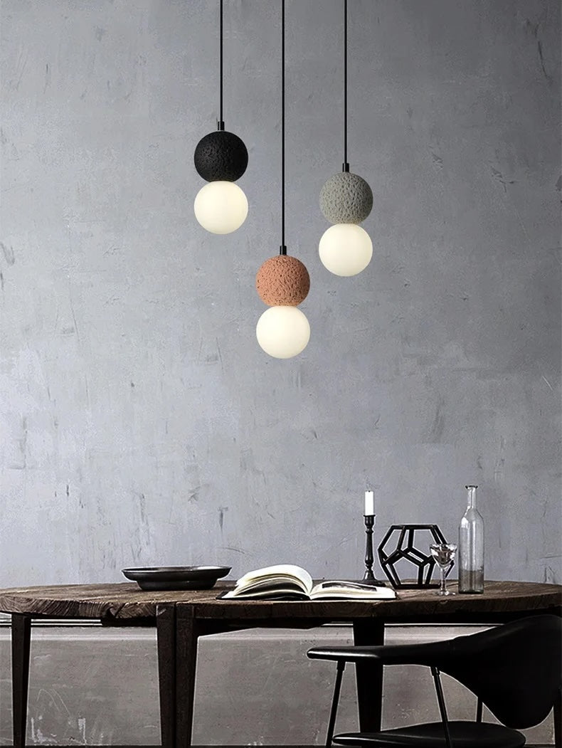 Cement and Glass Double Globes Pendant LED Light in Modern & Contemporary Style_in Rustic Dining Room