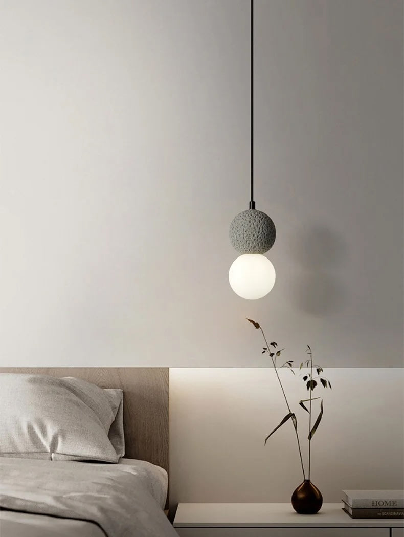 Cement and Glass Double Globes Pendant LED Light in Modern & Contemporary Style_in Scandi Bedroom