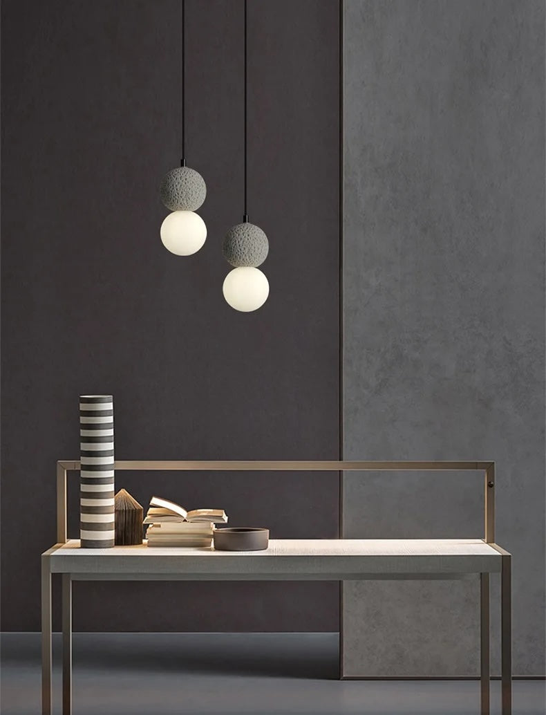 Cement and Glass Double Globes Pendant LED Light in Modern & Contemporary Style_in Study Room
