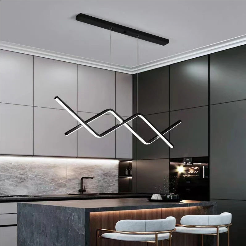Zigzag Chandelier with Aluminum LED Lines in Scandinavian Style_Black_in Modern Kitchen