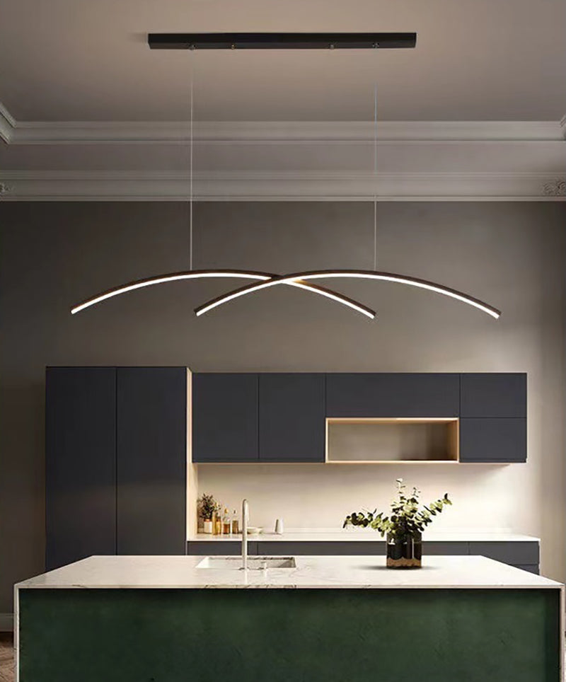 Arch Chandelier with Aluminum LED Lines in Scandinavian Style_Black_Kitchen Island