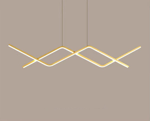 Zigzag Chandelier with Aluminum LED Lines in Scandinavian Style_Gold