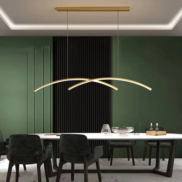 Arch Chandelier with Aluminum LED Lines in Scandinavian Style_Gold_in Art Deco Dining Room