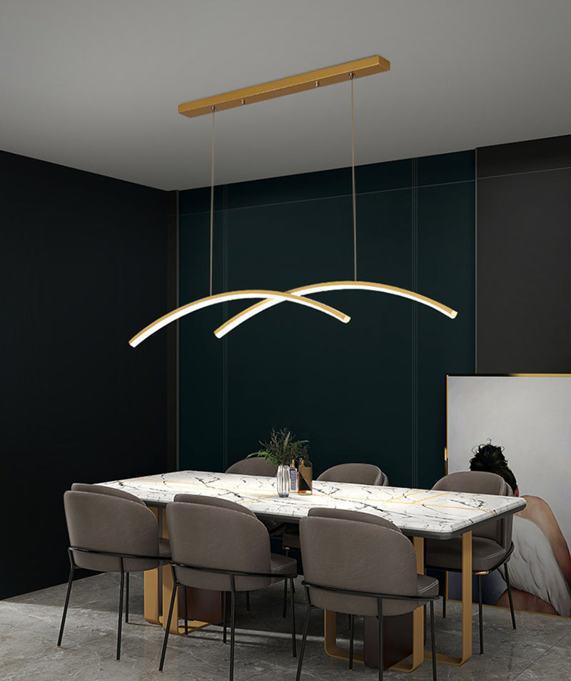 Arch Chandelier with Aluminum LED Lines in Scandinavian Style_Gold_in Nordic Dining Room