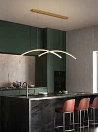 Arch Chandelier with Aluminum LED Lines in Scandinavian Style_Gold_in Nordic Kitchen