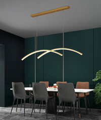 Arch Chandelier with Aluminum LED Lines in Scandinavian Style_Gold_in Nordic Living Room