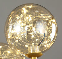 Chandelier with LED Fairy Lights Glass Globes and Aluminum Rings in Modern & Contemporary Style_Globe Close up