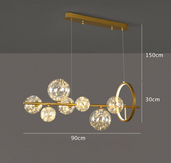 Chandelier with LED Fairy Lights Glass Globes and Aluminum Rings in Modern & Contemporary Style_Short_Dimensions