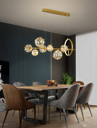 Chandelier with LED Fairy Lights Glass Globes and Aluminum Rings in Modern & Contemporary Style_in Contemporary Living Room