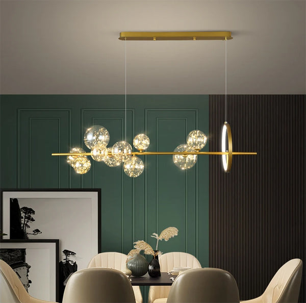 Chandelier with LED Fairy Lights Glass Globes and Aluminum Rings in Modern & Contemporary Style_in Modern Dining Room