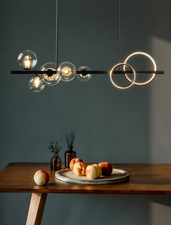 Chandelier with LED Glass Globes and Aluminum Rings in Modern & Contemporary Style_Above Table