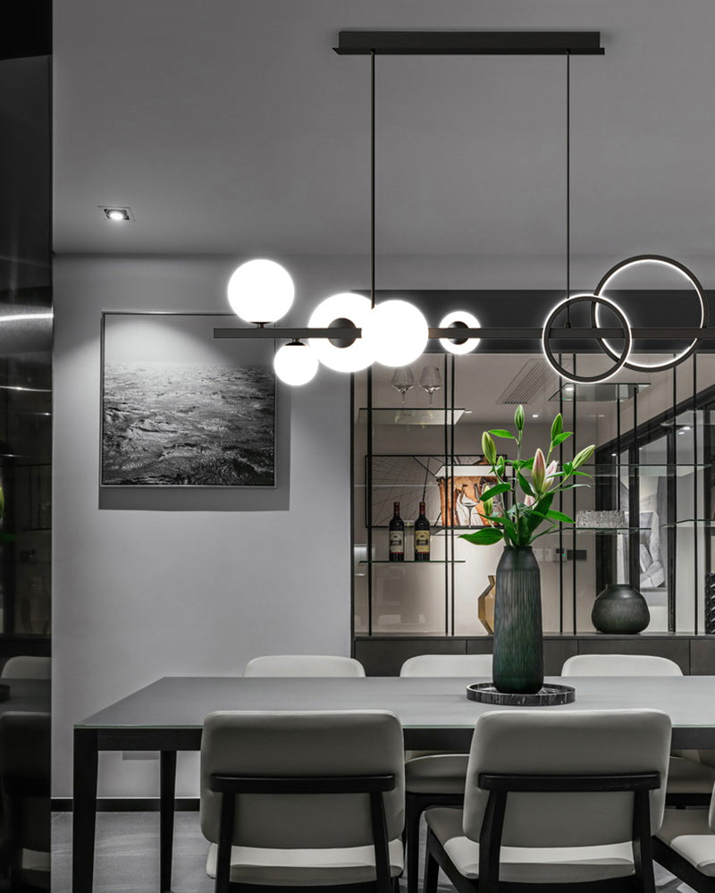 Chandelier with LED Glass Globes and Aluminum Rings in Modern & Contemporary Style_in Contemporary Space