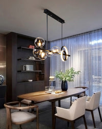 Chandelier with LED Glass Globes and Aluminum Rings in Modern & Contemporary Style_in Cozy Living Room