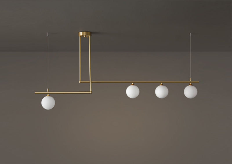 Chandelier with LED Globes and Brushed Brass Lamp Holder in Mid-Century Modern Style_Unlit