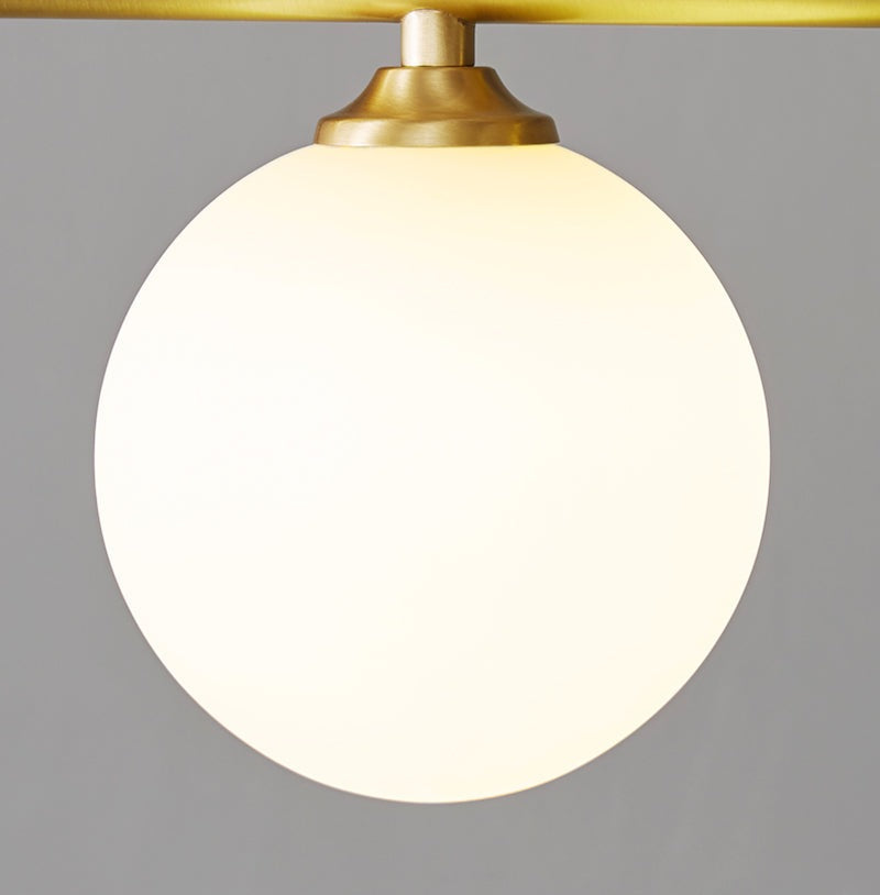 Chandelier with LED Globes and Brushed Brass Lamp Holder in Mid-Century Modern Style_Bulb Close up