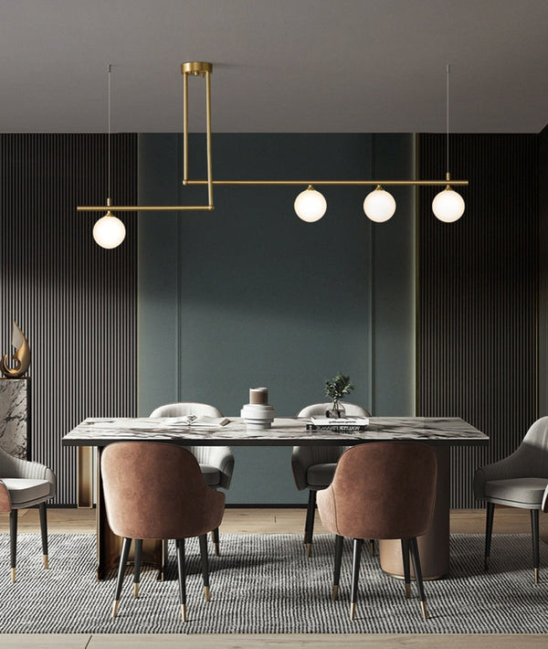 Chandelier with LED Globes and Brushed Brass Lamp Holder in Mid-Century Modern Style_in Modern Living Room