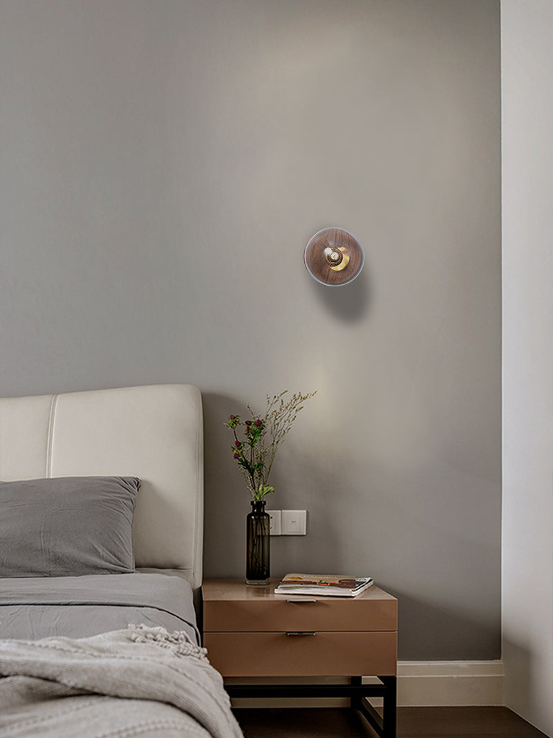 Globe LED Wall Light with Wood Lamp Fixture in Scandinavian Style_Clear in Nordic Bedroom