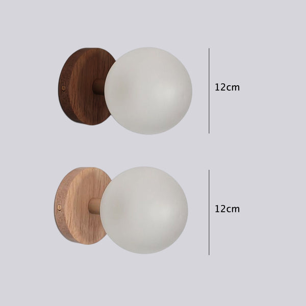 Globe LED Wall Light with Wood Lamp Fixture in Scandinavian Style_Dimensions