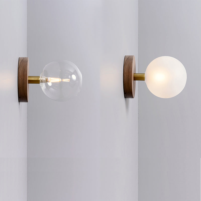 Globe LED Wall Light with Wood Lamp Fixture in Scandinavian Style_Side View