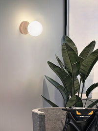 Globe LED Wall Light with Wood Lamp Fixture in Scandinavian Style_Frosted glass in Nordic Living Space
