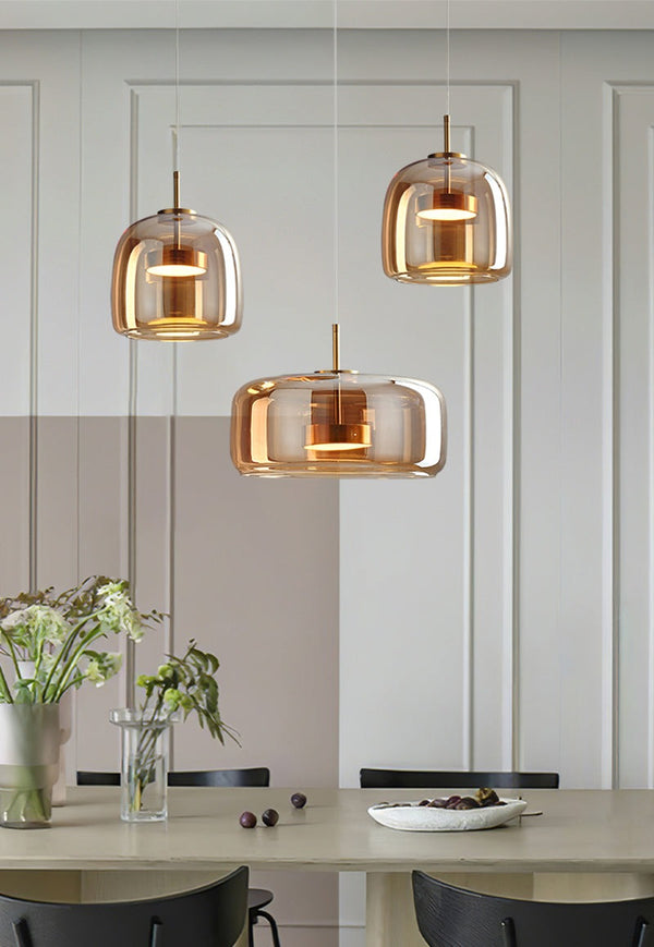 Handmade Double Glazed Glass Pendant LED Light in Modern & Contemporary Style in Minimalist Dining Space