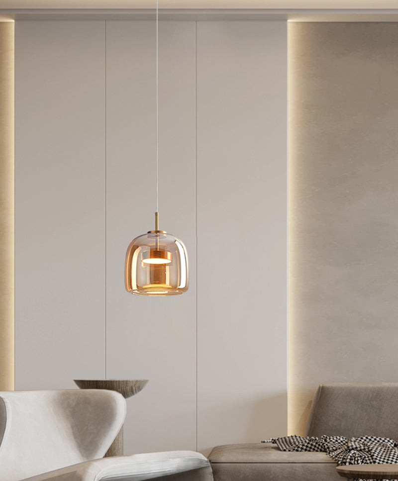 Handmade Double Glazed Glass Pendant LED Light in Modern & Contemporary Style in Minimalist Space