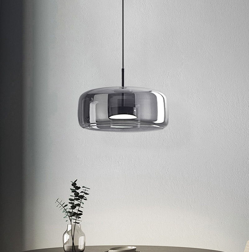 Handmade Double Glazed Glass Pendant LED Light in Modern & Contemporary Style Gray Closeup