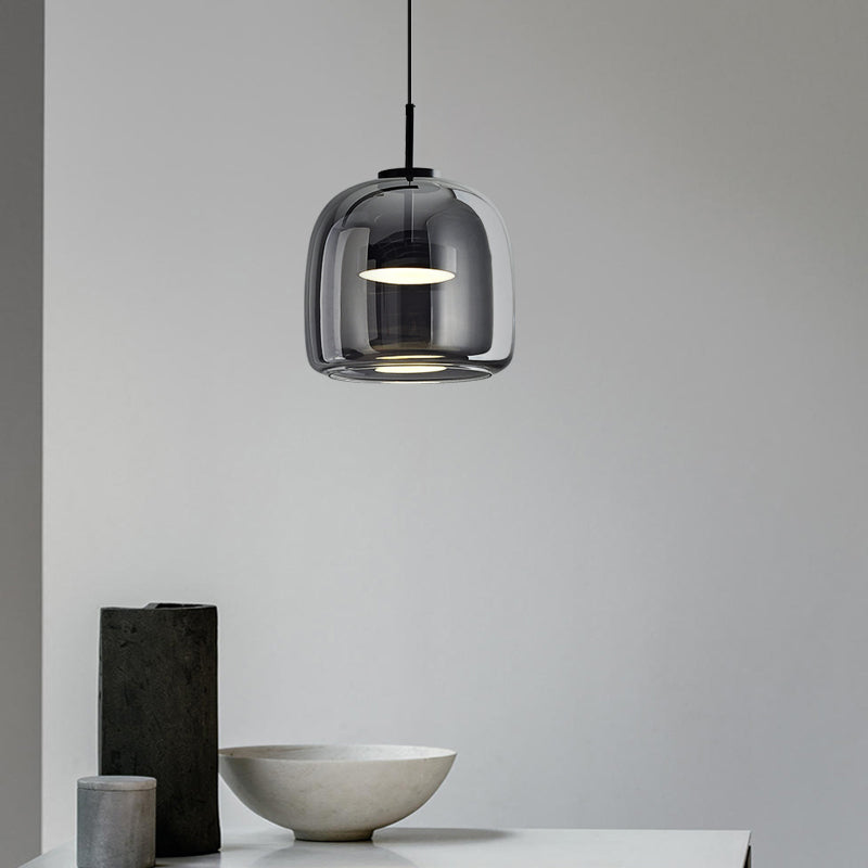 Handmade Double Glazed Glass Pendant LED Light in Modern & Contemporary Style Gray in Minimalist Space