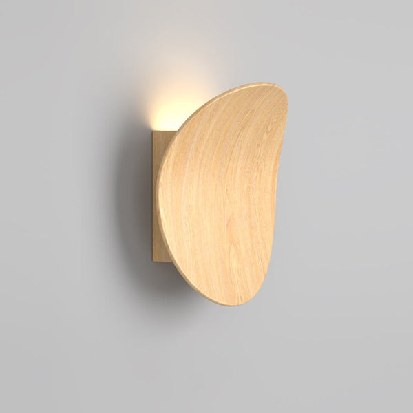 Japanese Curved Wooden Plate LED Wall Light Oak Side View