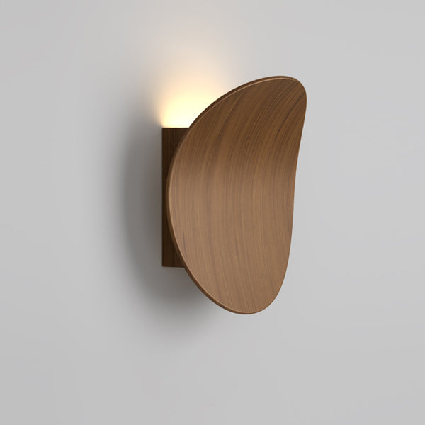 Japanese Curved Wooden Plate LED Wall Light Walnut Side View