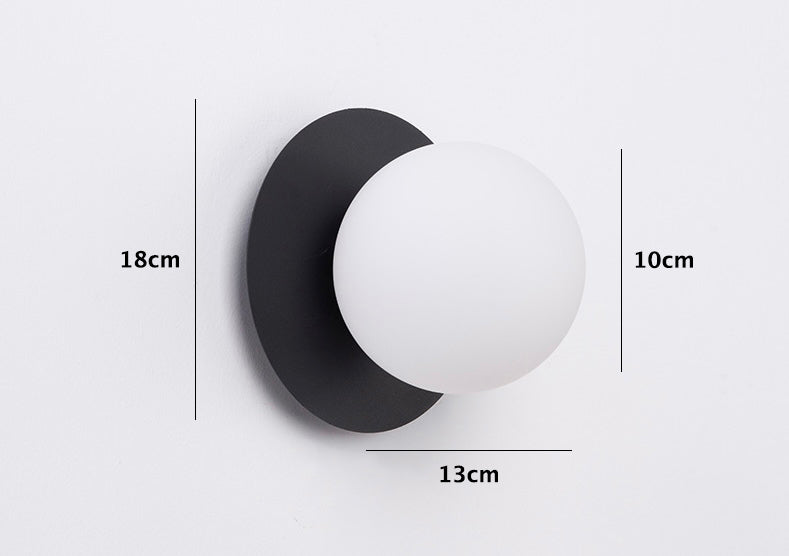 Mid-Century Modern Milky Glass Globe Wall Light with Black Metal Disc Fixture