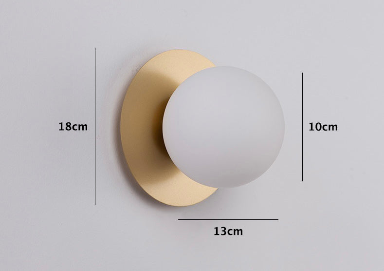 Mid-Century Modern Milky Glass Globe Wall Light with Golden Metal Disc Fixture