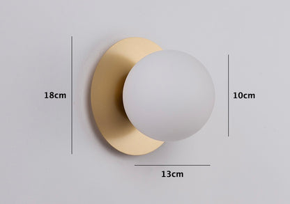 Mid-Century Modern Milky Glass Globe Wall Light with Golden Metal Disc Fixture