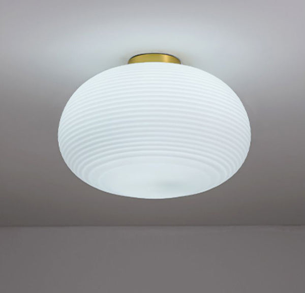 Modern Ceramic Lantern LED Flush Mount Ceiling Light Fixture in Art Deco Style_Round White