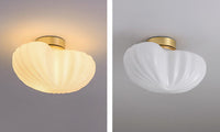 Modern Ceramic Lantern LED Flush Mount Ceiling Light Fixture in Art Deco Style_Lit and Unlit